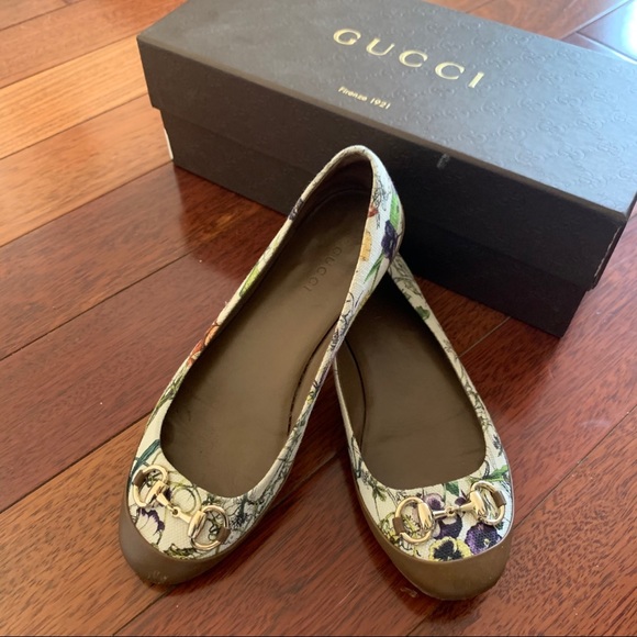 Gucci | Canvas Flora Horse-bit Flats 35 - Picture 2 of 11